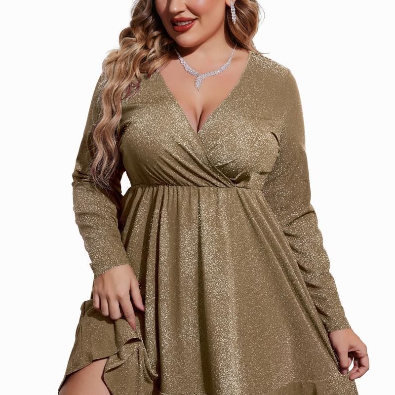Sparkly V Neck Plus Size Party Dress