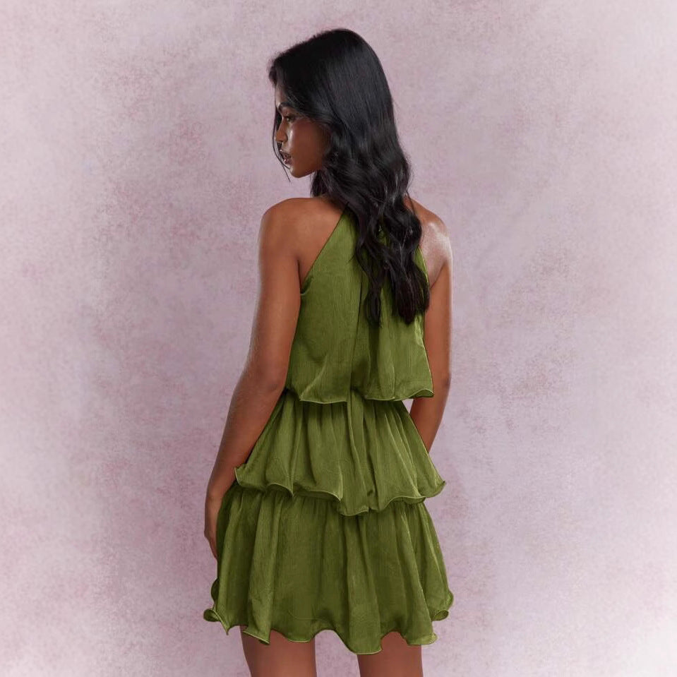 Women's Elegant Sleeveless Ruffled Midi Dress