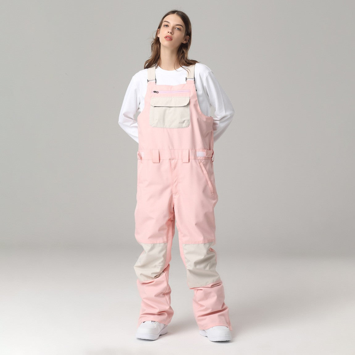 Unisex Windproof Contrast Color Ski Bib Pants