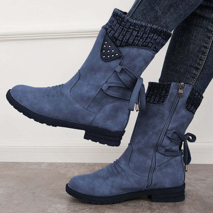 Waterproof Suede Block Heel Ankle Boots Side Zipper Booties