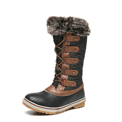Warm Snow Boots Faux Fur Lined Lace up Mid Calf Winter Duck Boots