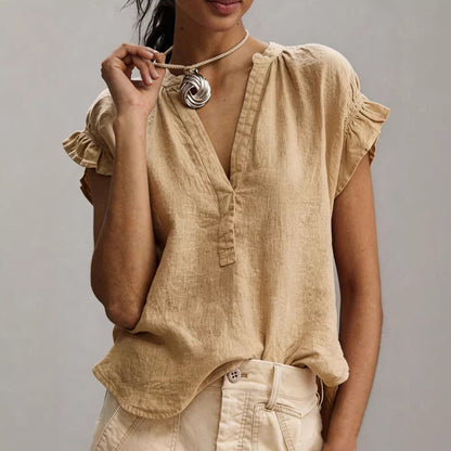 Women's Elegant V-Neck Ruffle Sleeve Blouse