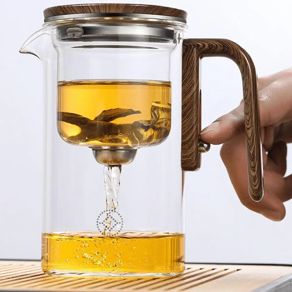 Simple Glass Tea Infuser Pot With Wooden Handle - OutfitLondon