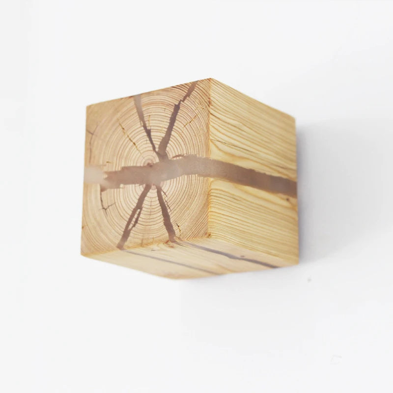 Natural Wooden Square Wall Lamp