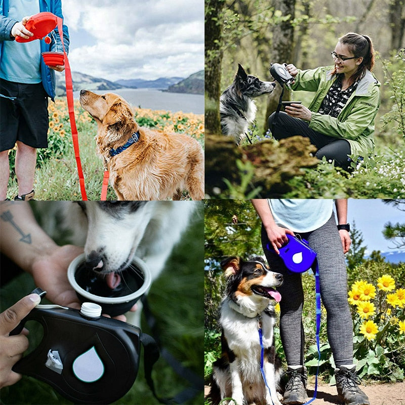 Dog Leash Water Bottle Bowl
