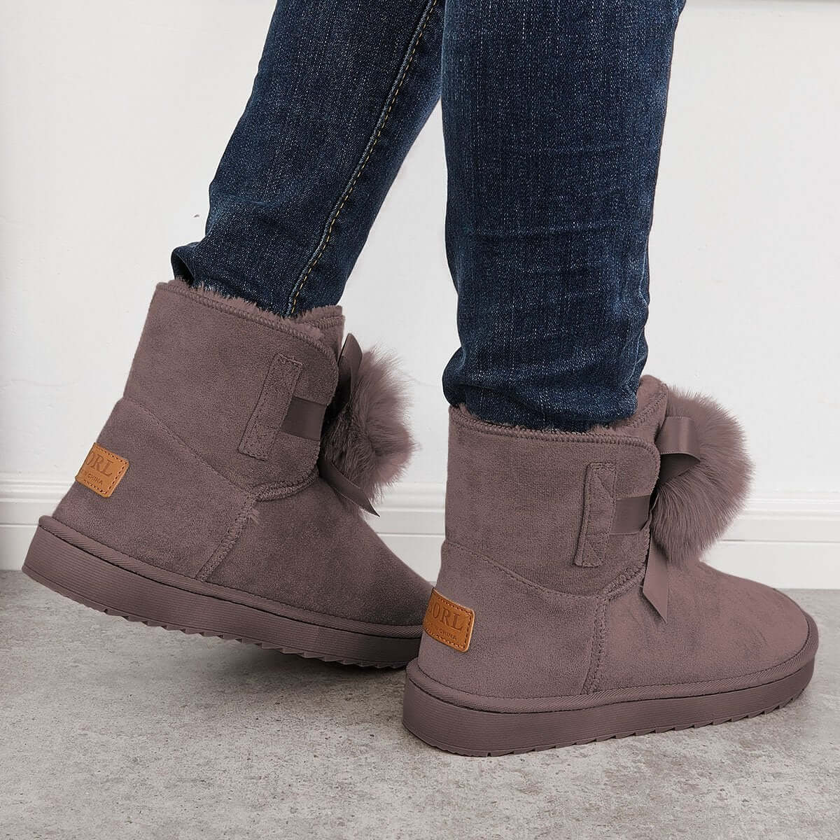 Warm Faux Fur Ankle Snow Boots Pompom Winter Booties