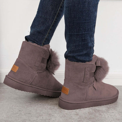 Warm Faux Fur Ankle Snow Boots Pompom Winter Booties