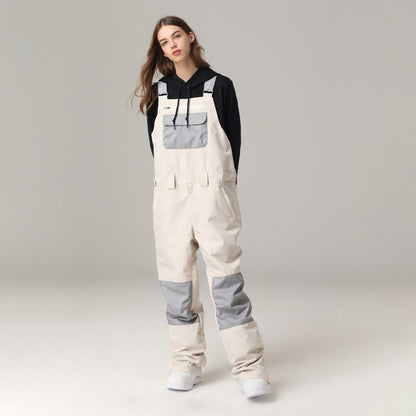 Unisex Windproof Contrast Color Ski Bib Pants