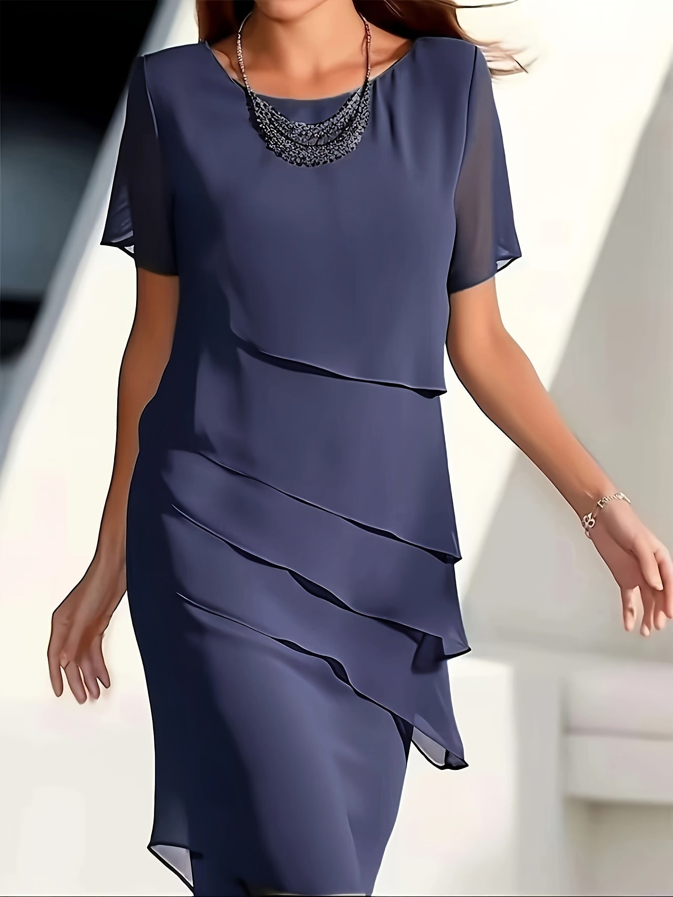 Ladies' Elegant Floral Short Sleeve Summer Dress - OutfitLondon
