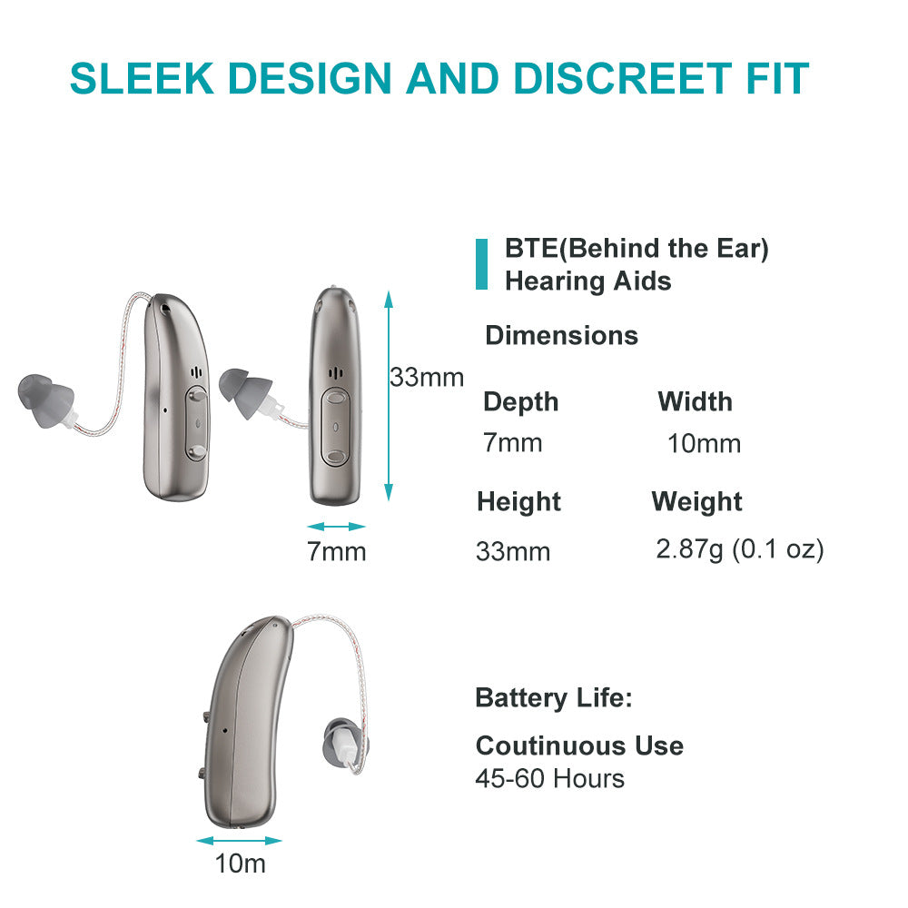 Rechargeable Behind Ear Hearing Aids, Bluetooth with App Control