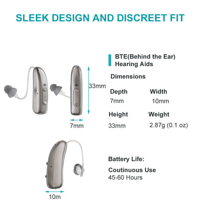 Rechargeable Behind Ear Hearing Aids, Bluetooth with App Control