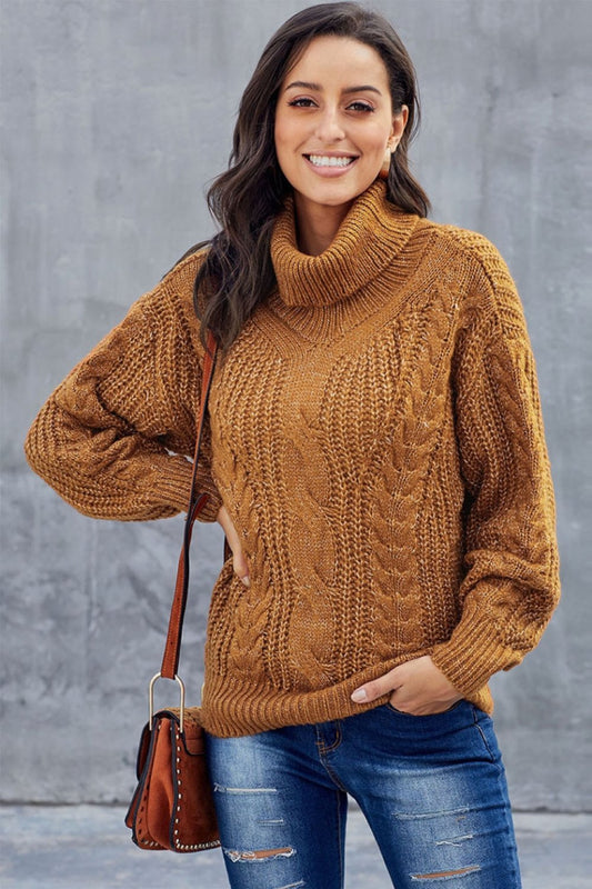 Cozy Braided Turtleneck Sweater for Women - OutfitLondon