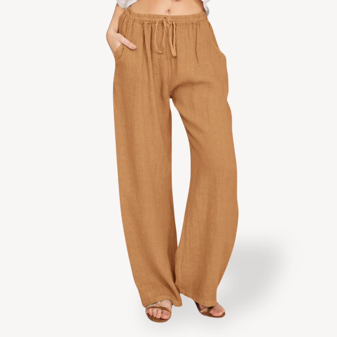 Relaxed Fit Linen Drawstring Trousers for Women