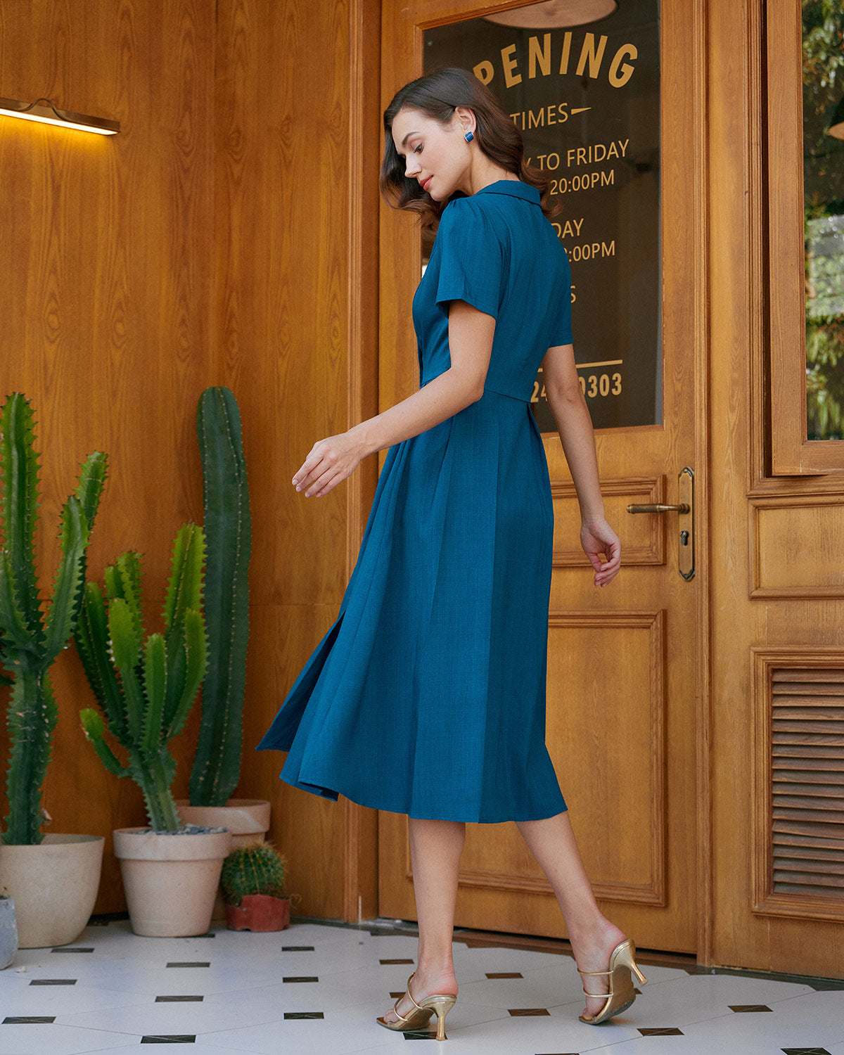 Camille | Pleated V-Neck Button Front Summer Dress