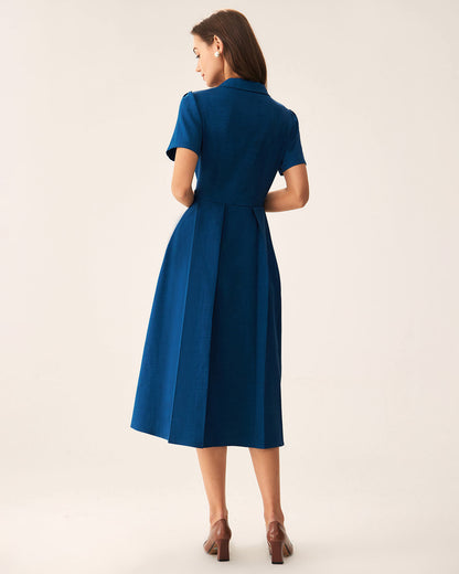 Camille | Pleated V-Neck Button Front Summer Dress