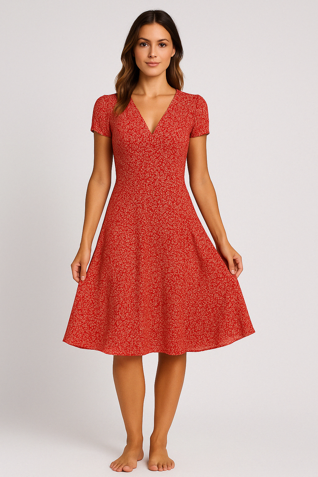 Elegant V-Neck Midi Dress for Women