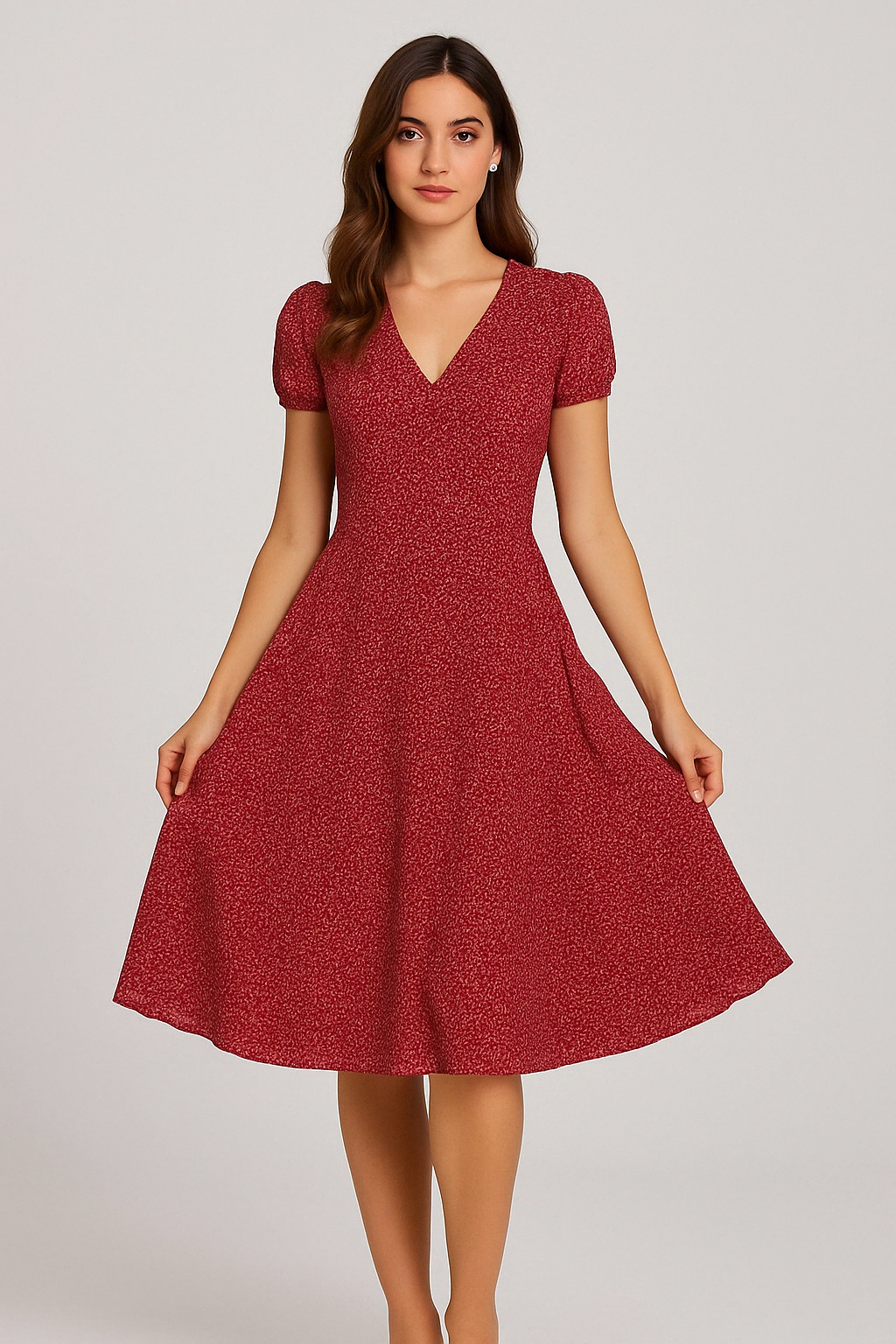Elegant V-Neck Midi Dress for Women