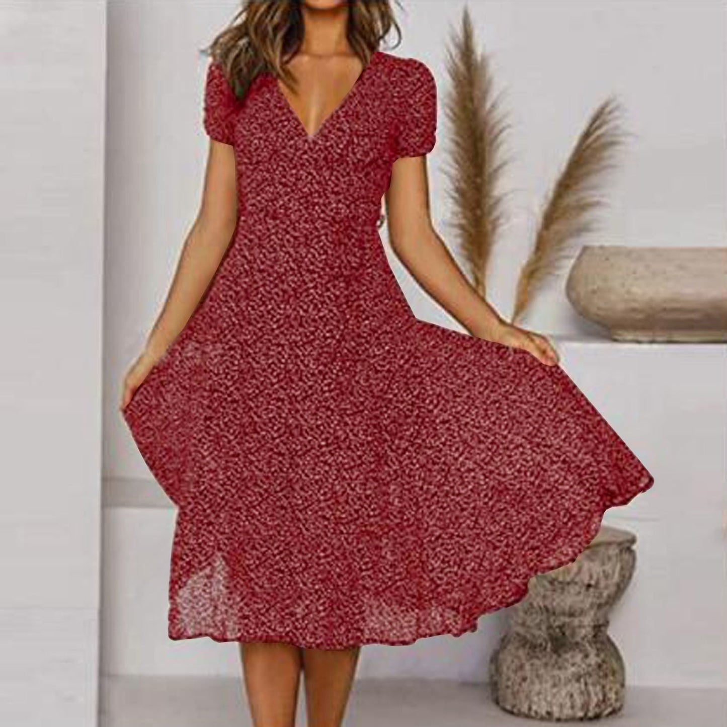 Elegant V-Neck Midi Dress for Women