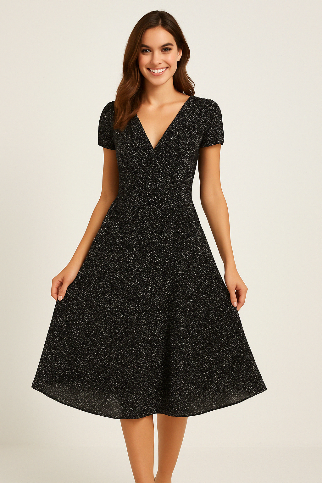 Elegant V-Neck Midi Dress for Women