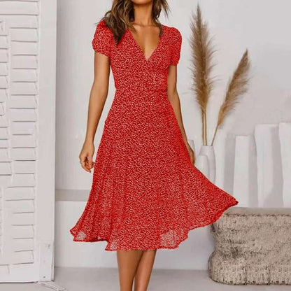 Elegant V-Neck Midi Dress for Women