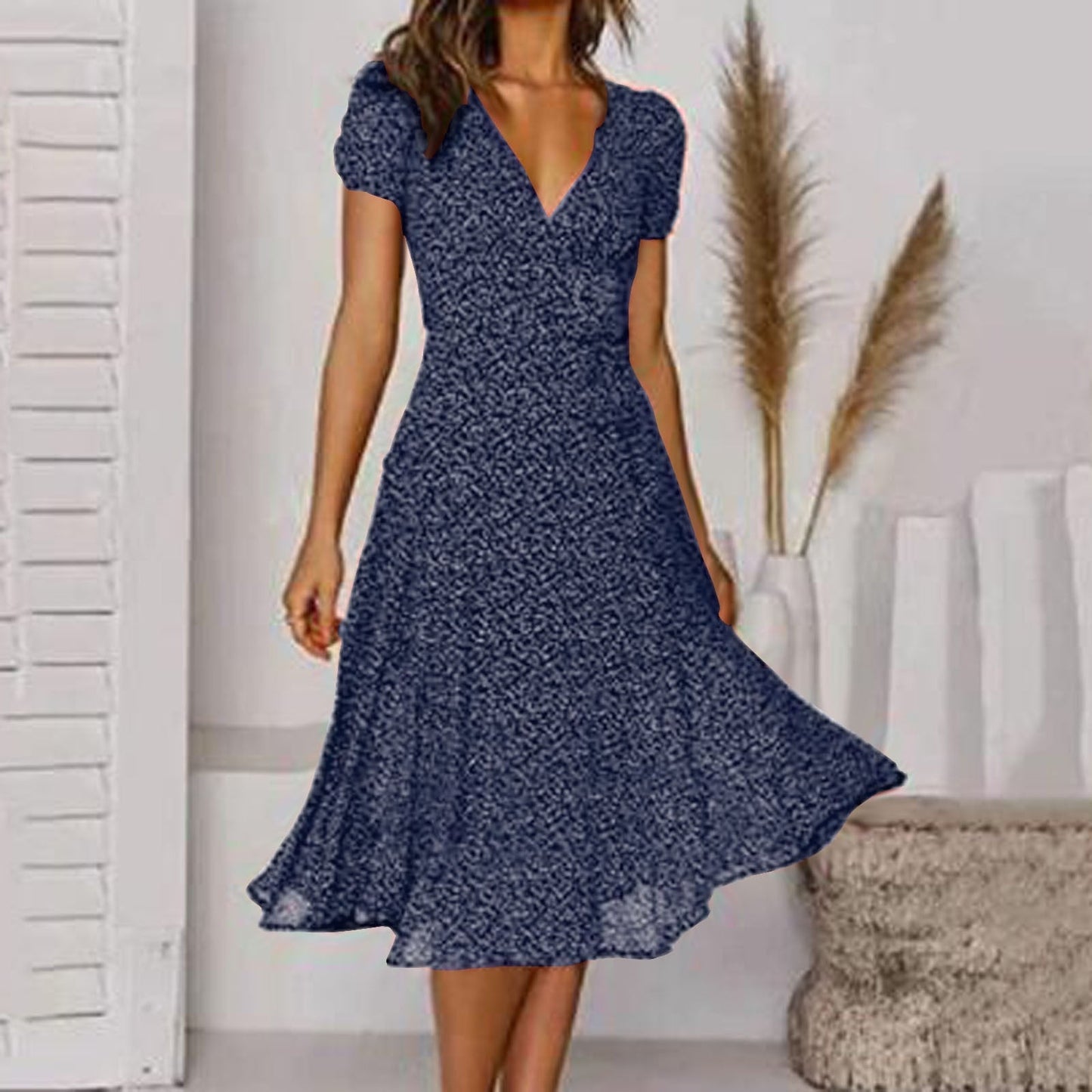 Elegant V-Neck Midi Dress for Women