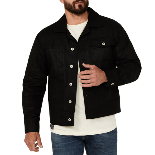 Men's Waxed Canvas Field Jacket Water Resistant Black - OutfitLondon