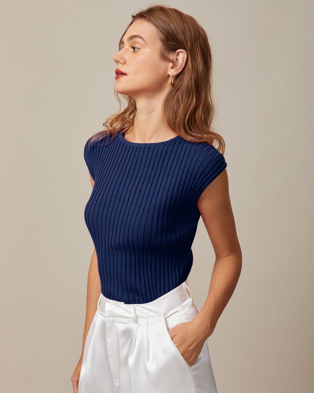 Cara | Ribbed Cap Sleeve Holiday Clothes Knit Tee