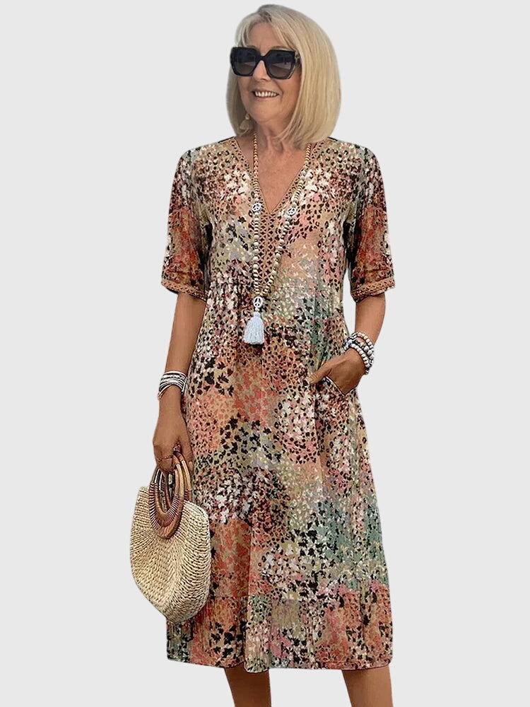 Casual Fit V-Neck Midi Dress for Women - OutfitLondon