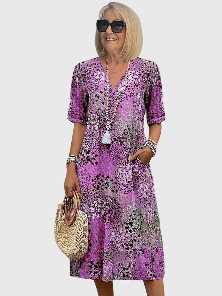 Casual Fit V-Neck Midi Dress for Women