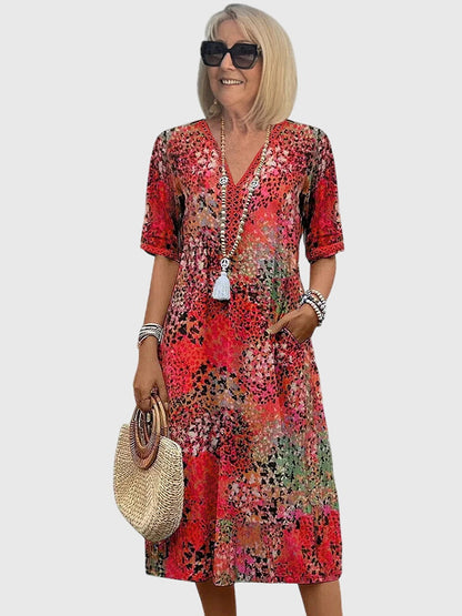 Casual Fit V-Neck Midi Dress for Women