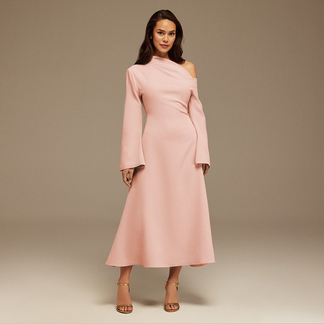 Elegant One Shoulder Crepe Party Dress - OutfitLondon