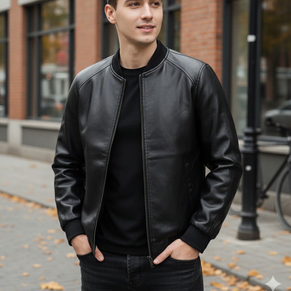 Relaxed Fit Biker Leather Jacket - OutfitLondon