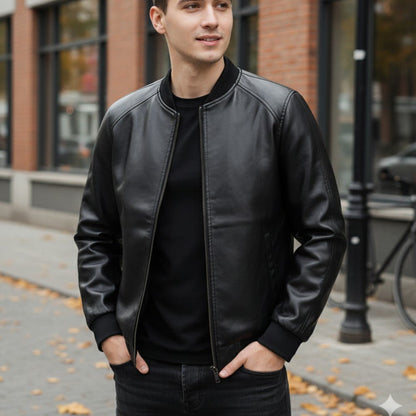 Relaxed Fit Biker Leather Jacket - OutfitLondon
