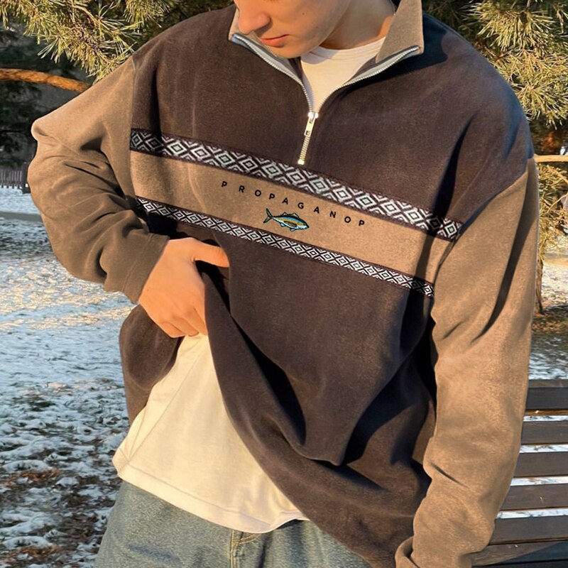 Colorblock Fleece Zip Up Men's Jacket
