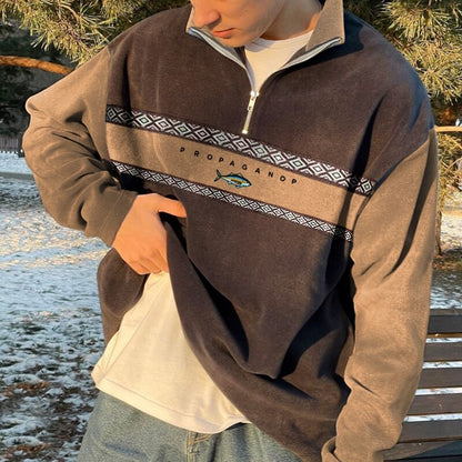 Colorblock Fleece Zip Up Men's Jacket