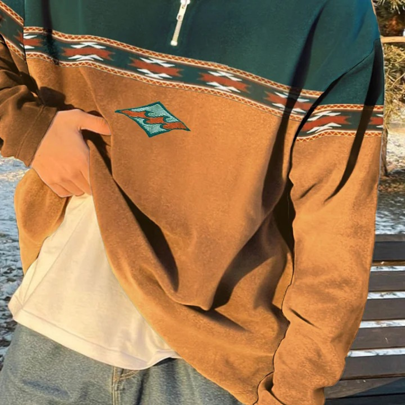 Colorblock Fleece Zip Up Men's Jacket