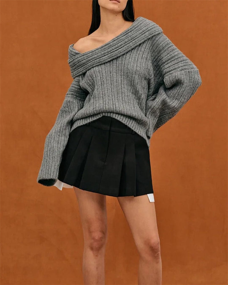 Relaxed Fit Off Shoulder Sweater - OutfitLondon