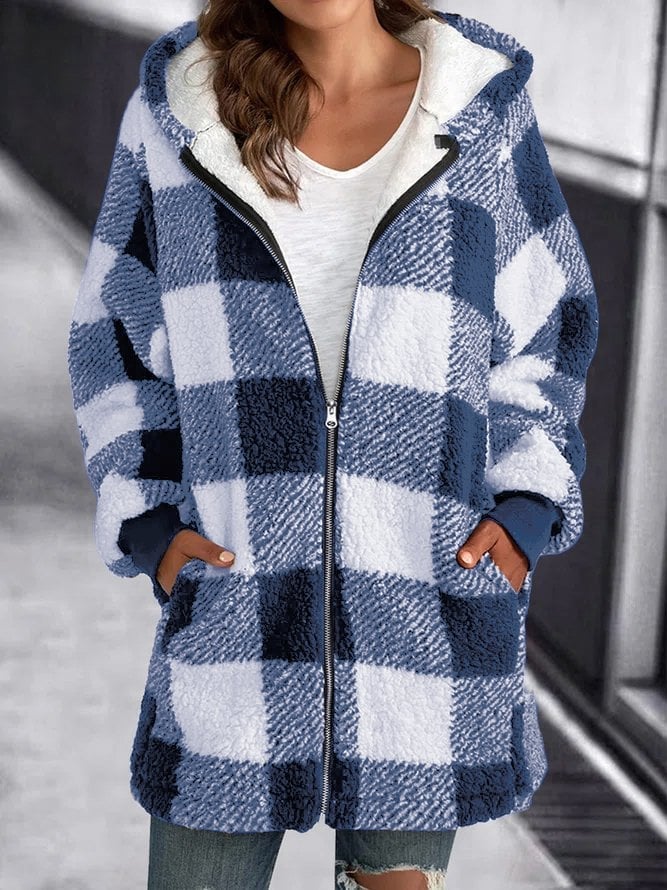 Large Plaid Zip Up Fleece Jacket - OutfitLondon