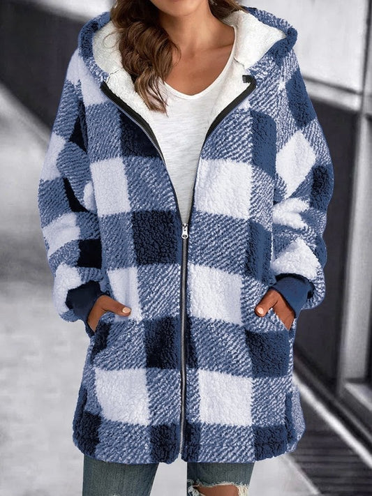 Large Plaid Zip Up Fleece Jacket - OutfitLondon