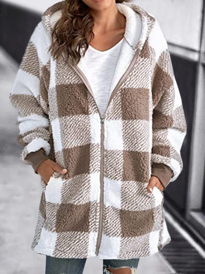 Large Plaid Zip Up Fleece Jacket