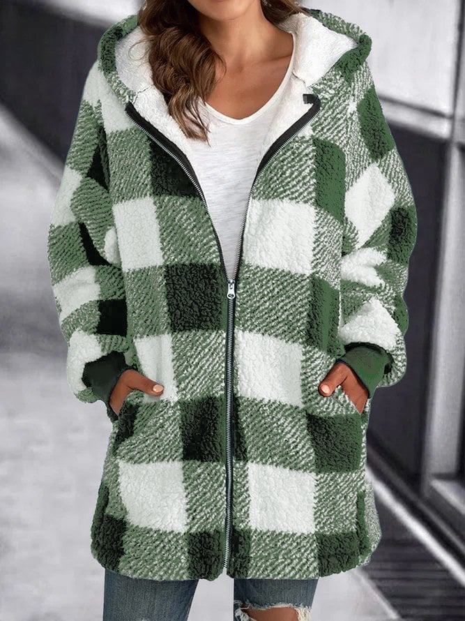 Large Plaid Zip Up Fleece Jacket