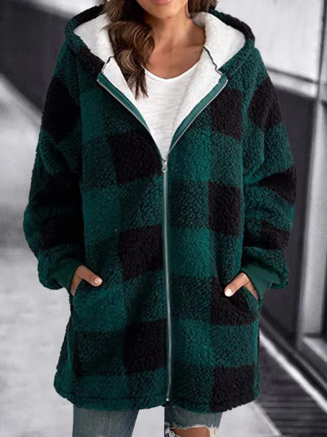 Large Plaid Zip Up Fleece Jacket