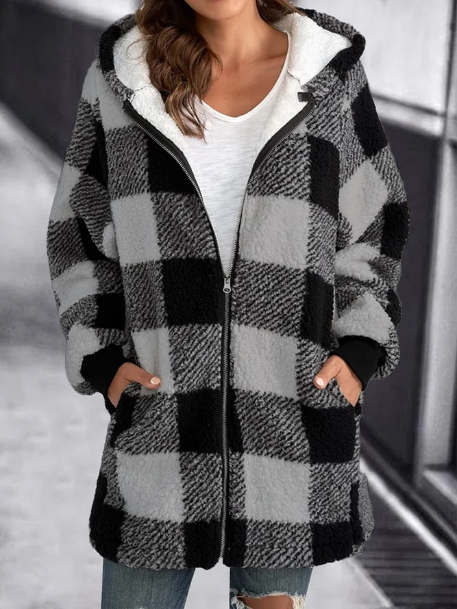 Large Plaid Zip Up Fleece Jacket
