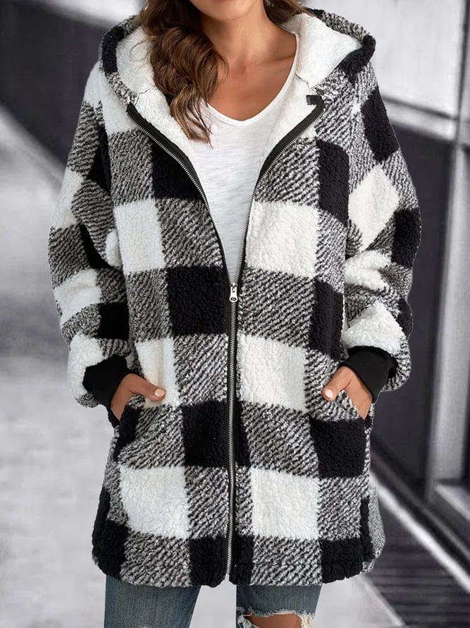 Large Plaid Zip Up Fleece Jacket
