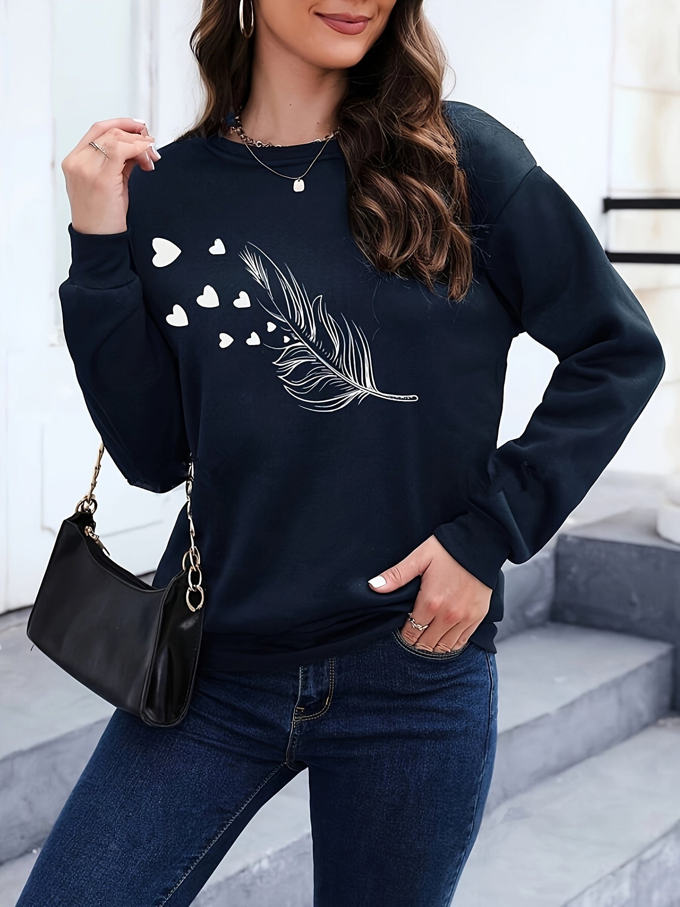 Relaxed Fit Sweatshirt with Bird Pattern