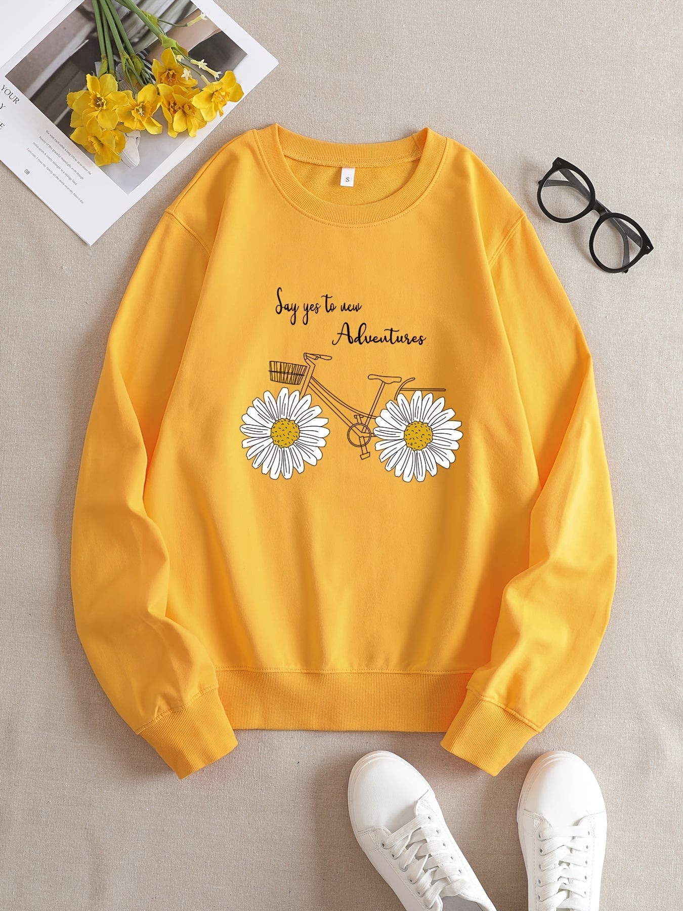 Funny Graphic Yellow Crew Neck Sweatshirt - OutfitLondon