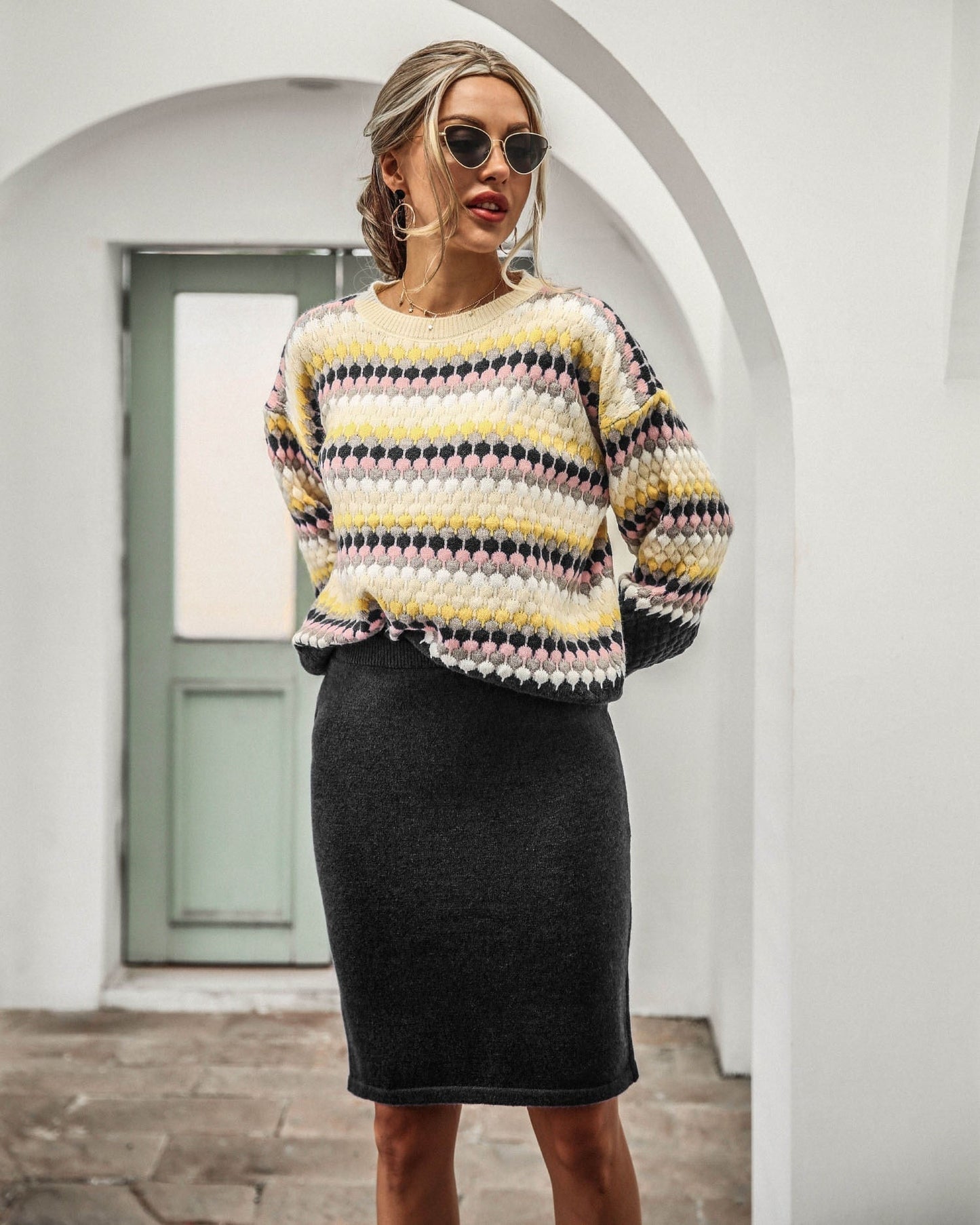 Women's 2-Piece Knit Outfit Sweater and Skirt Set
