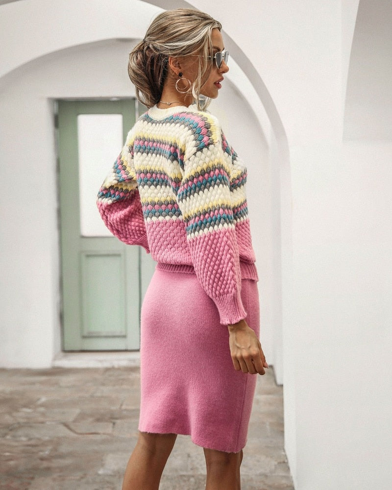 Women's 2-Piece Knit Outfit Sweater and Skirt Set
