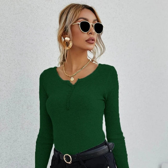 Ladies V-Neck Sweater Top - OutfitLondon