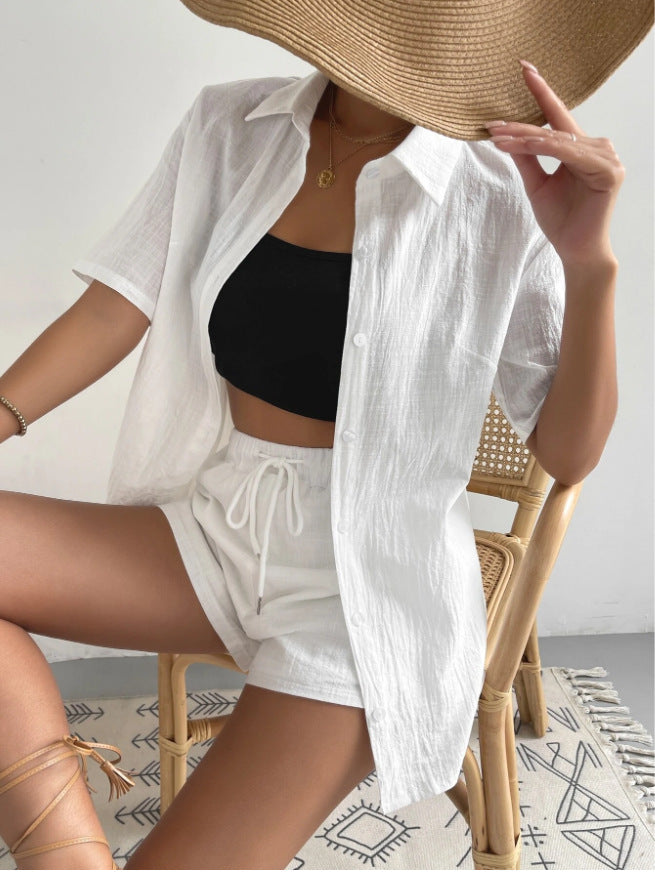 Women's Casual Cotton Loose Fit Shirt and Shorts Set